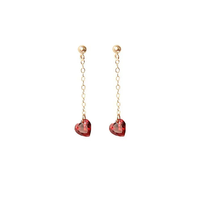 925 Silver Garnet Red Heart Drop Earrings French Chain Piercing Jewelry