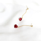 925 Silver Garnet Red Heart Drop Earrings French Chain Piercing Jewelry