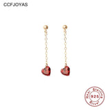 925 Silver Garnet Red Heart Drop Earrings French Chain Piercing Jewelry