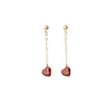 925 Silver Garnet Red Heart Drop Earrings French Chain Piercing Jewelry
