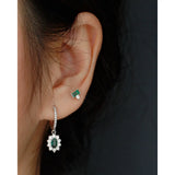 925 Silver Emerald Zircon Hoop Earrings Wedding Party Jewelry