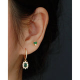 925 Silver Emerald Zircon Hoop Earrings Wedding Party Jewelry