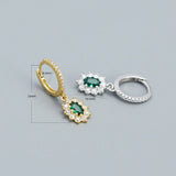 925 Silver Emerald Zircon Hoop Earrings Wedding Party Jewelry