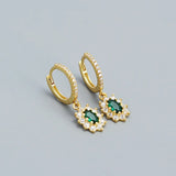 925 Silver Emerald Zircon Hoop Earrings Wedding Party Jewelry