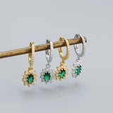 925 Silver Emerald Zircon Hoop Earrings Wedding Party Jewelry