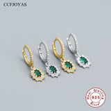 925 Silver Emerald Zircon Hoop Earrings Wedding Party Jewelry