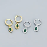 925 Silver Emerald Zircon Hoop Earrings Wedding Party Jewelry