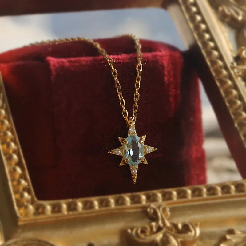 925 Silver Star Pendant Necklace with Zircon Clavicle Chain