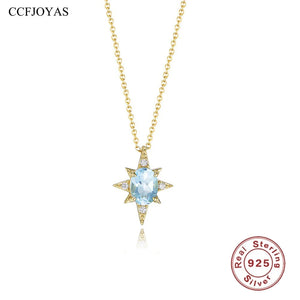925 Silver Star Pendant Necklace with Zircon Clavicle Chain