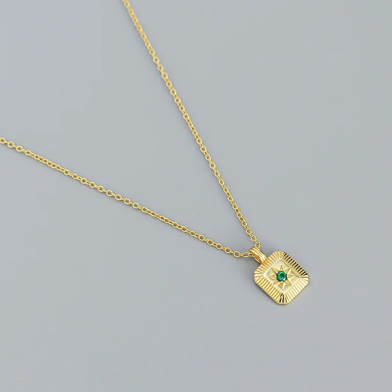 925 Silver Emerald Zircon Pendant Necklace for Women