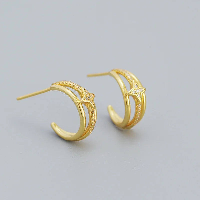 925 Sterling Silver Three-layer C-shaped Earrings for Women