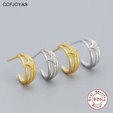 925 Sterling Silver Three-layer C-shaped Earrings for Women