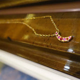 925 Silver Gold Moon Necklace Ruby Pendant Chain