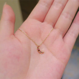 925 Silver Gold Moon Necklace Ruby Pendant Chain