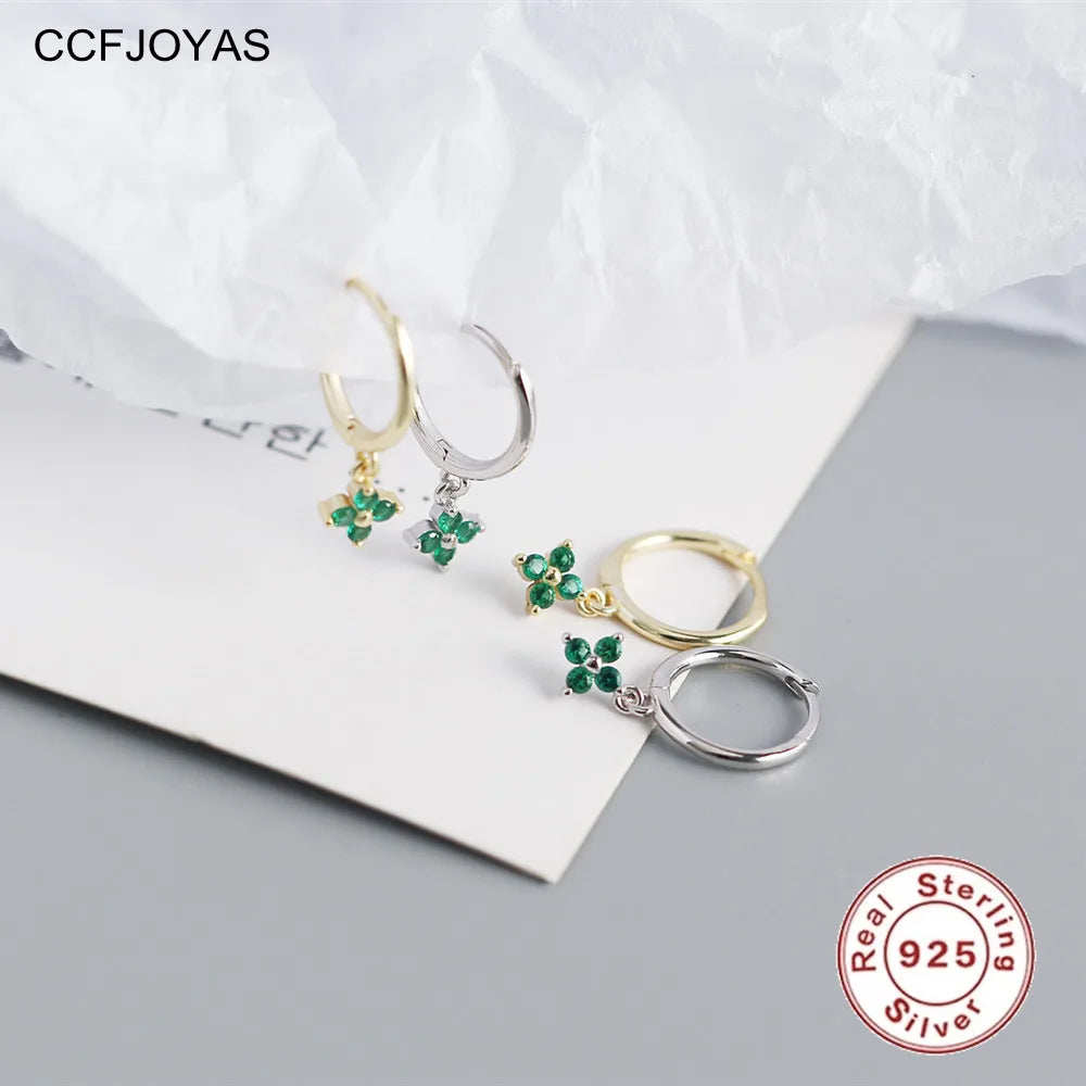 925 Silver Green Zircon Hoop Earrings for Women