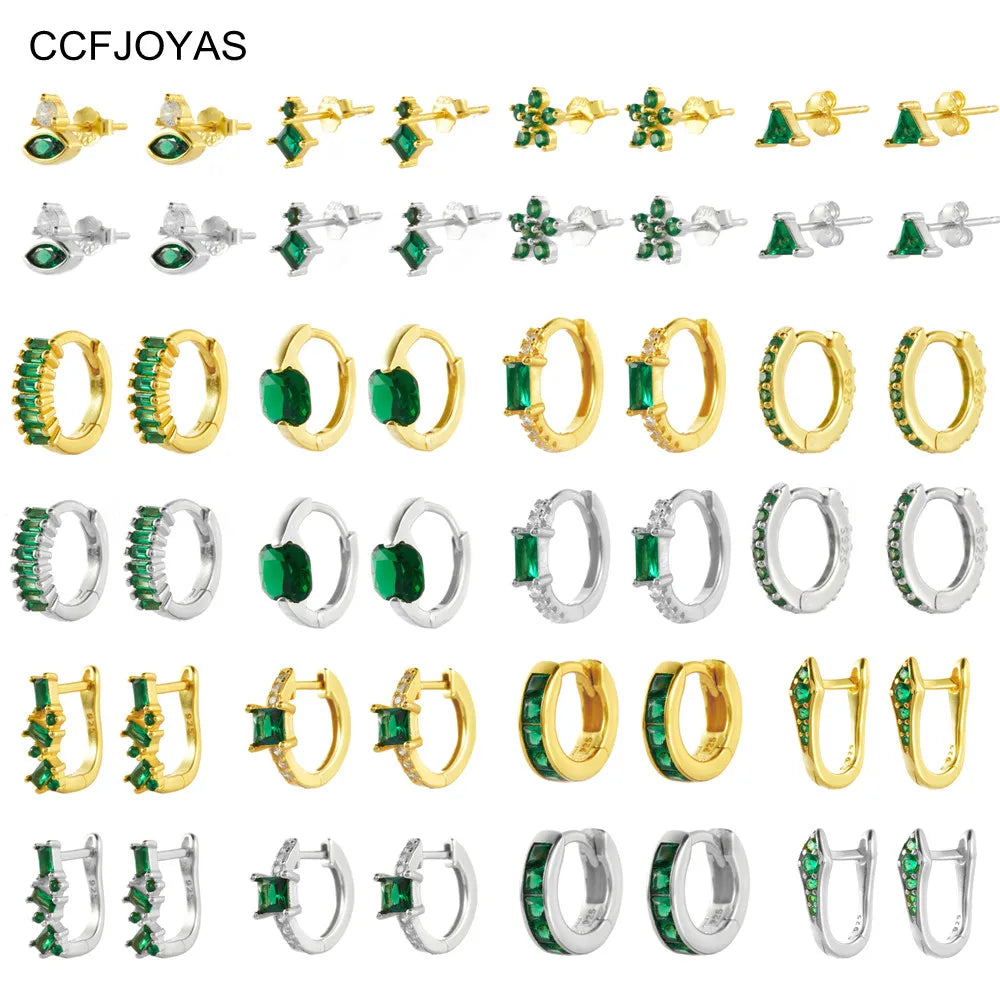 925 Silver Green Zircon Hoop Earrings for Women