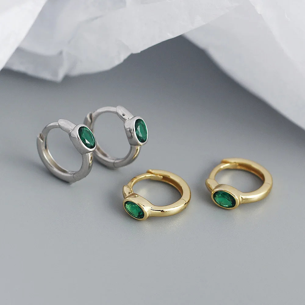 925 Silver Green Zircon Hoop Earrings for Women