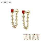 925 Silver Heart Shaped Enamel Zircon Drop Earrings
