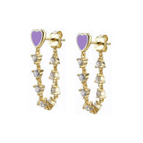 925 Silver Heart Shaped Enamel Zircon Drop Earrings