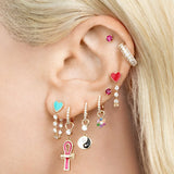 925 Silver Heart Shaped Enamel Zircon Drop Earrings