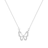 925 Silver Hollow Butterfly Necklace Women French Zircon Chain Wedding Jewelry