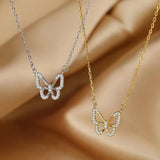 925 Silver Hollow Butterfly Necklace Women French Zircon Chain Wedding Jewelry