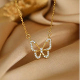 925 Silver Hollow Butterfly Necklace Women French Zircon Chain Wedding Jewelry