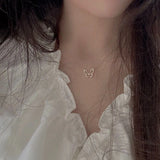 925 Silver Hollow Butterfly Necklace Women French Zircon Chain Wedding Jewelry
