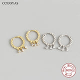 925 Silver Hoop Earrings 9.5mm Round Circle Zircon Light Jewelry