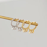 925 Silver Hoop Earrings 9.5mm Round Circle Zircon Light Jewelry