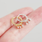 925 Silver Hoop Earrings 9.5mm Round Circle Zircon Light Jewelry