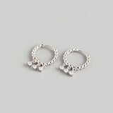 925 Silver Hoop Earrings 9.5mm Round Circle Zircon Light Jewelry