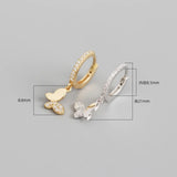 925 Silver Butterfly Pendant Hoop Earrings Zircon Women's Jewelry