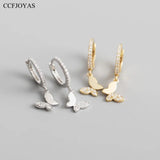 925 Silver Butterfly Pendant Hoop Earrings Zircon Women's Jewelry