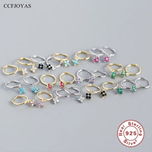 925 Silver Geometric Zircon Flower Earrings for Women