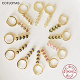 925 Silver Leaf Zircon Hoop Earrings European Style
