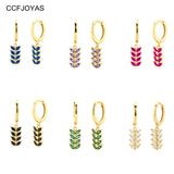 925 Silver Leaf Zircon Hoop Earrings European Style