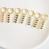 925 Silver Leaf Zircon Hoop Earrings European Style