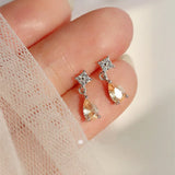 925 Silver Light Orange Zircon Stud Earrings for Women