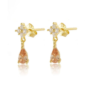 925 Silver Light Orange Zircon Stud Earrings for Women