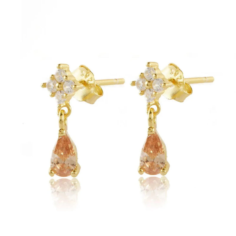 925 Silver Light Orange Zircon Stud Earrings for Women