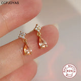925 Silver Light Orange Zircon Stud Earrings for Women