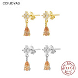 925 Silver Light Orange Zircon Stud Earrings for Women