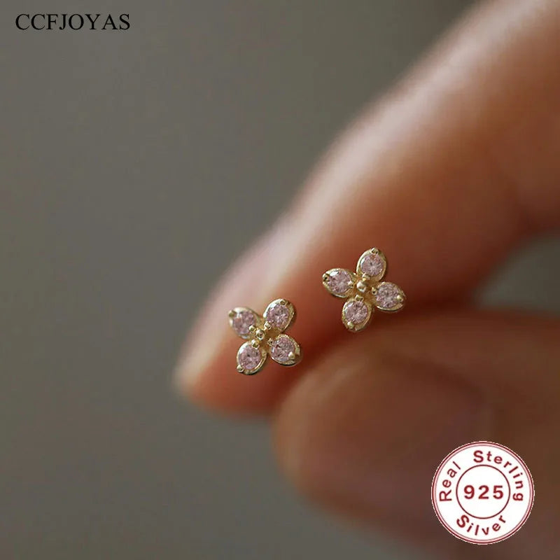 925 Silver Pink Zircon Cross Studs for Girl