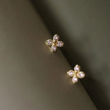 925 Silver Pink Zircon Cross Studs for Girl