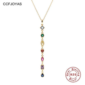 925 Silver Long Tassel Necklace Colorful Gemstone Fine Jewelry