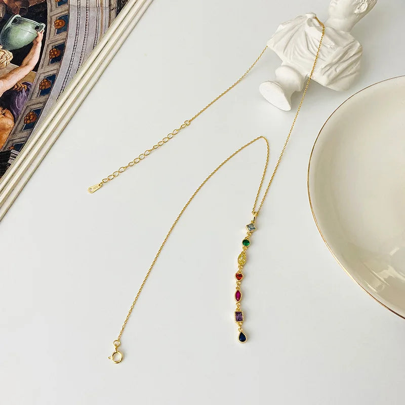 925 Silver Long Tassel Necklace Colorful Gemstone Fine Jewelry