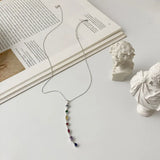 925 Silver Long Tassel Necklace Colorful Gemstone Fine Jewelry
