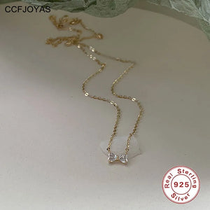 925 Silver Love Bowknot Necklace Japanese Sweet Pendant Chain Gift