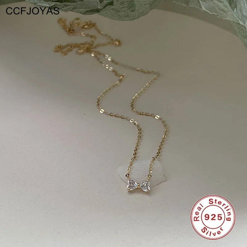 925 Silver Love Bowknot Necklace Japanese Sweet Pendant Chain Gift